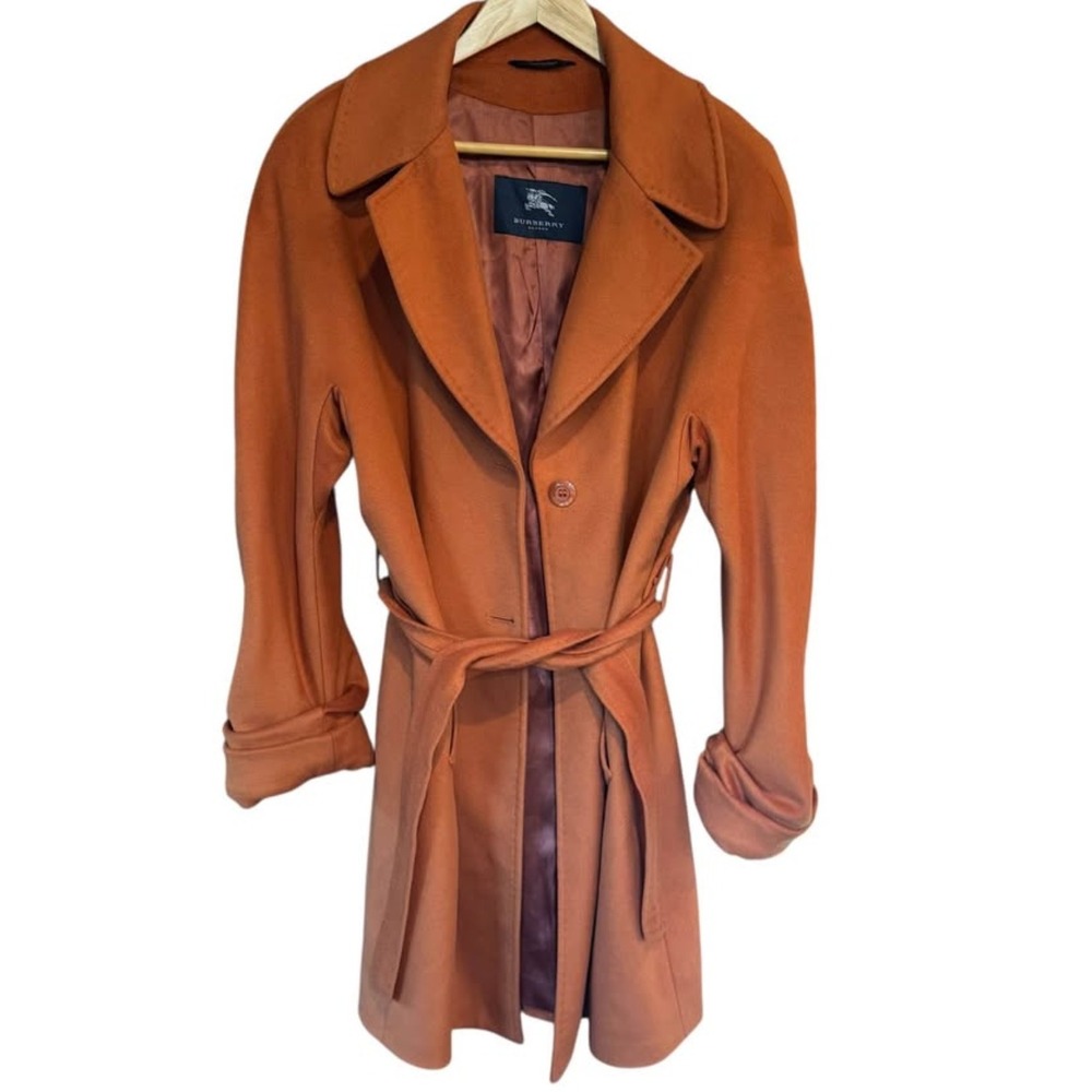 Burberry London Orange Belted Wool Coat Made in Italy Mid-Length Trench Vintage